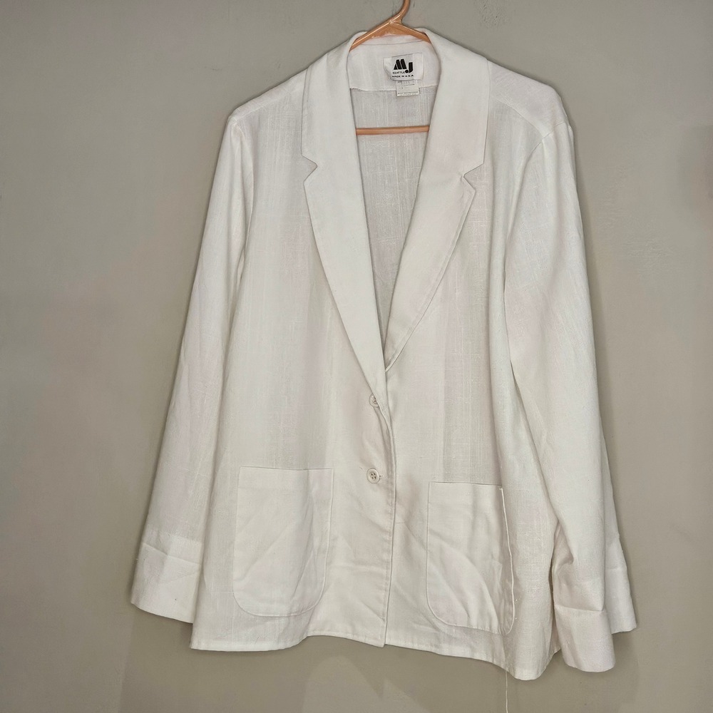 Vintage MJ Made in US White Linen blend Blazer Jacket‎ & Skirt Set Medium Retro